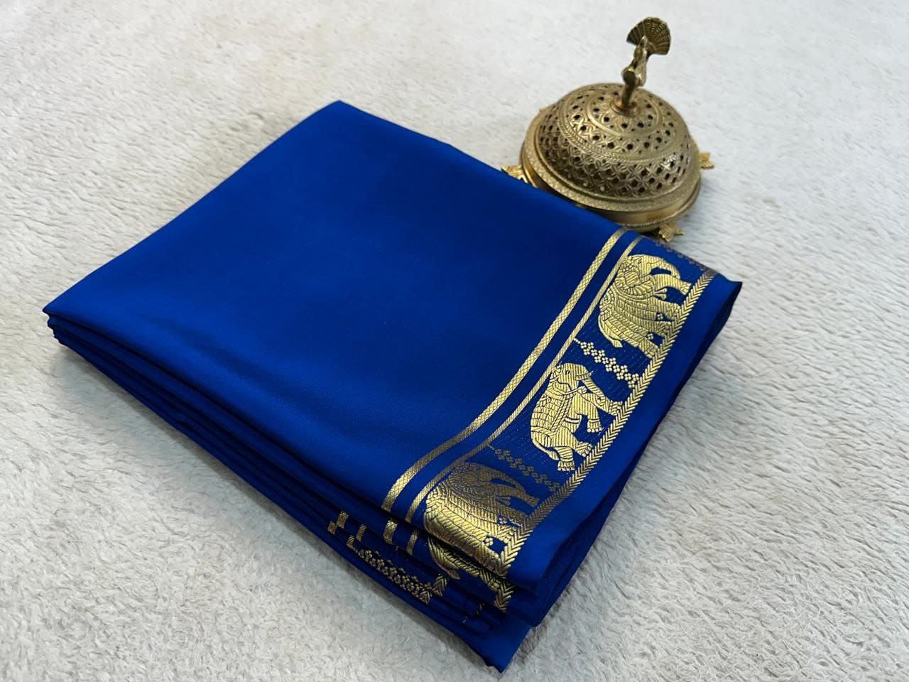 Pure VISCOSE silk 5/5  small Fancy Border Sarees - Dark Blue