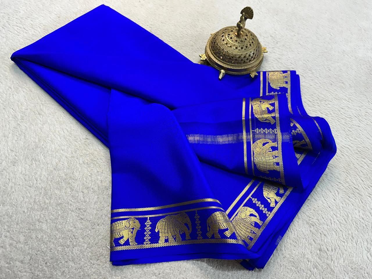 Pure VISCOSE silk 5/5  small Fancy Border Sarees - Medium Blue