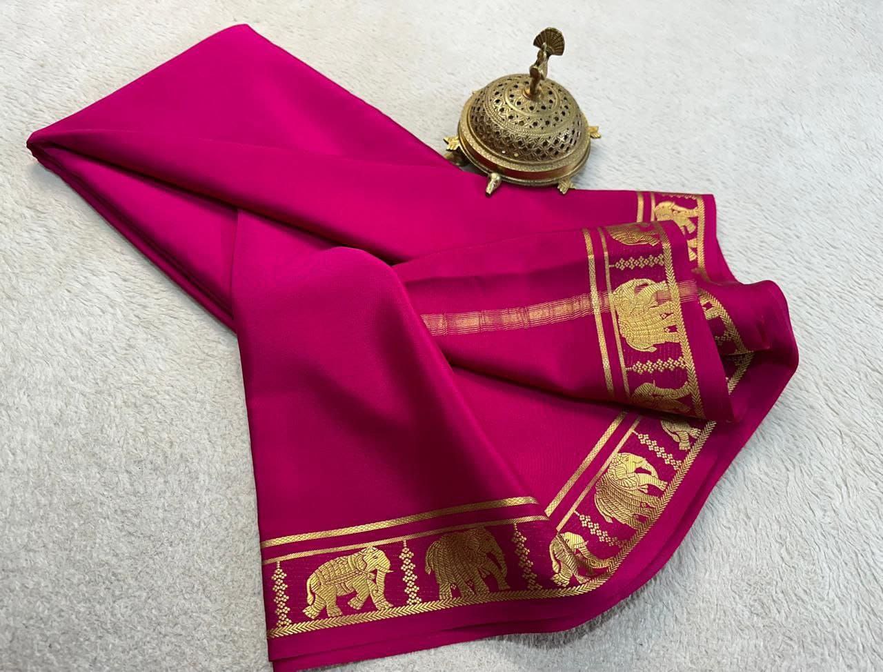 Pure VISCOSE silk 5/5  small Fancy Border Sarees - Violet Red