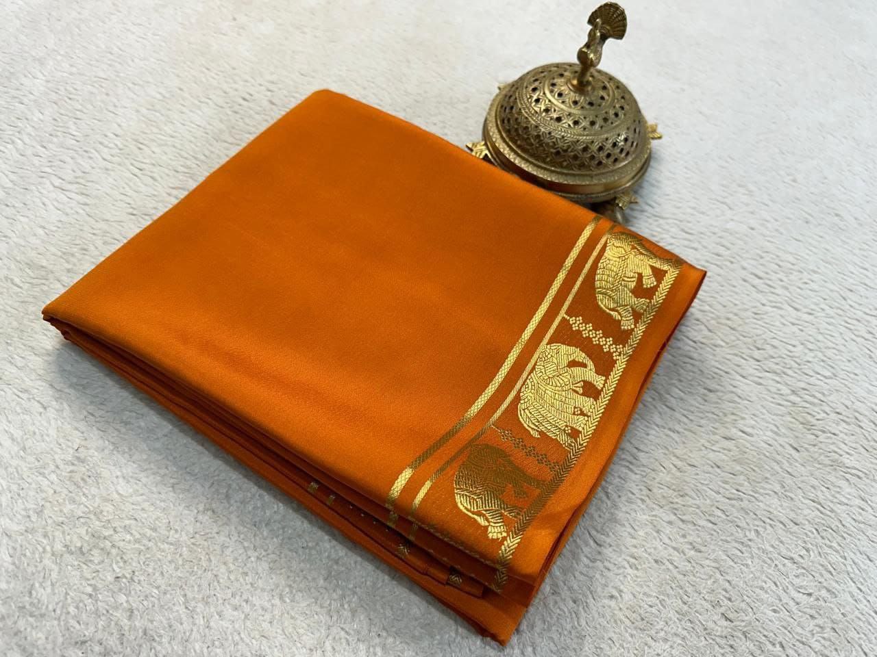 Pure VISCOSE silk 5/5  small Fancy Border Sarees - Rusty Orange