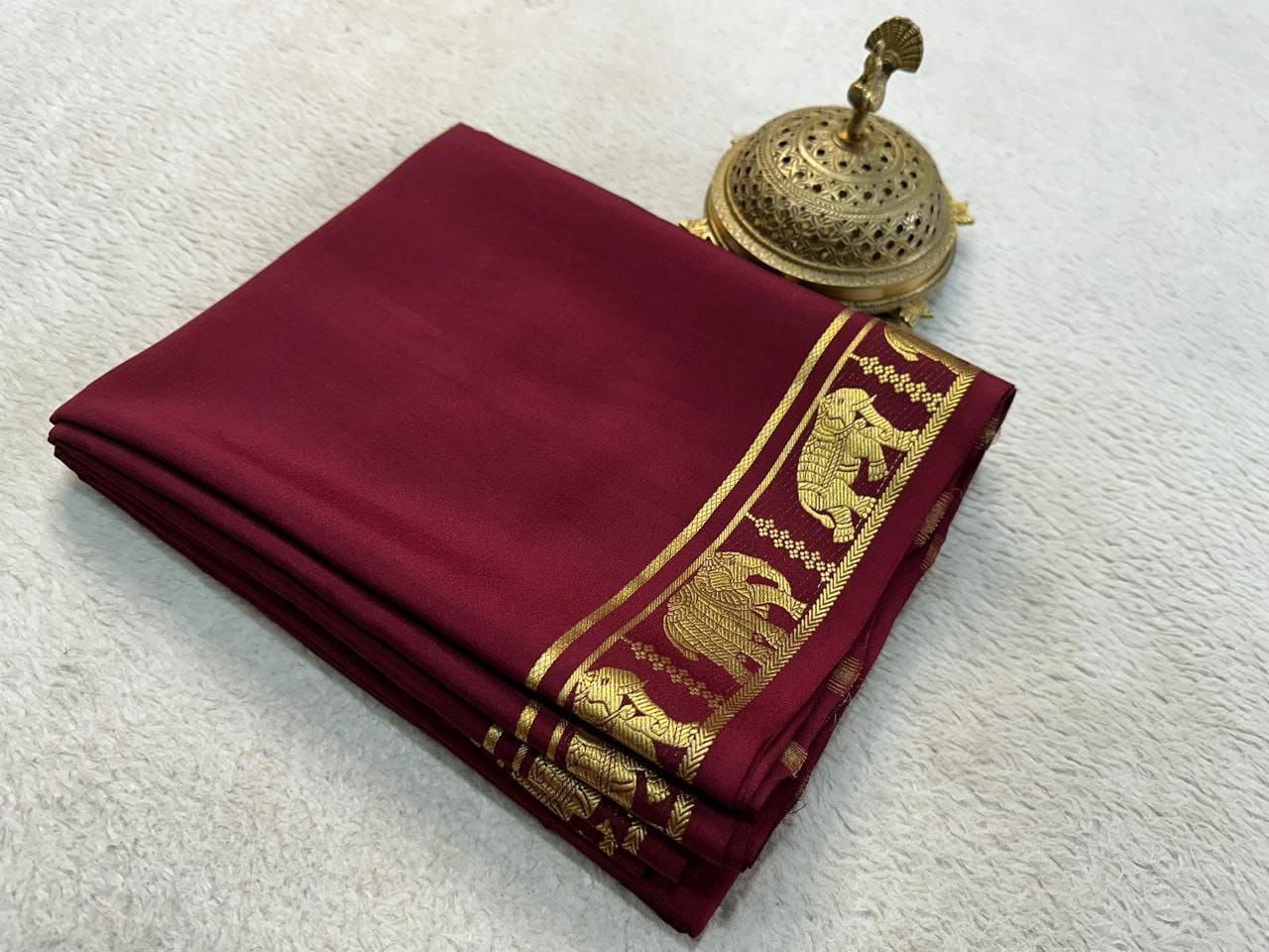 Pure VISCOSE silk 5/5  small Fancy Border Sarees - Cherrywood