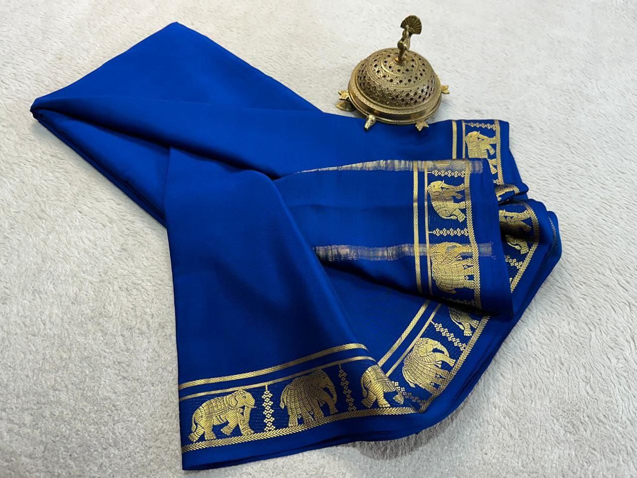 Pure VISCOSE silk 5/5  small Fancy Border Sarees - Dark Blue