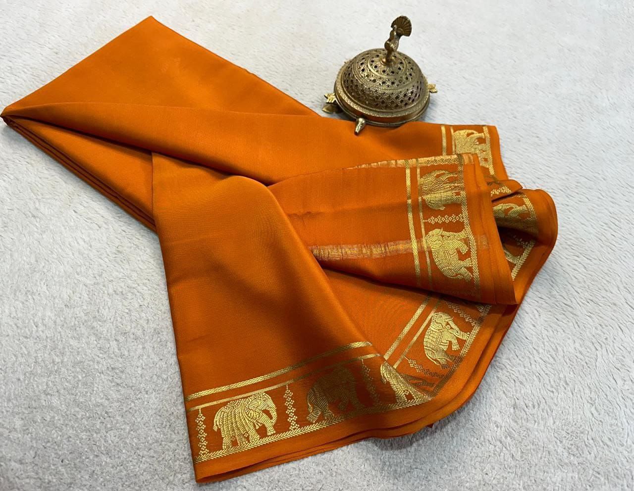 Pure VISCOSE silk 5/5  small Fancy Border Sarees - Rusty Orange