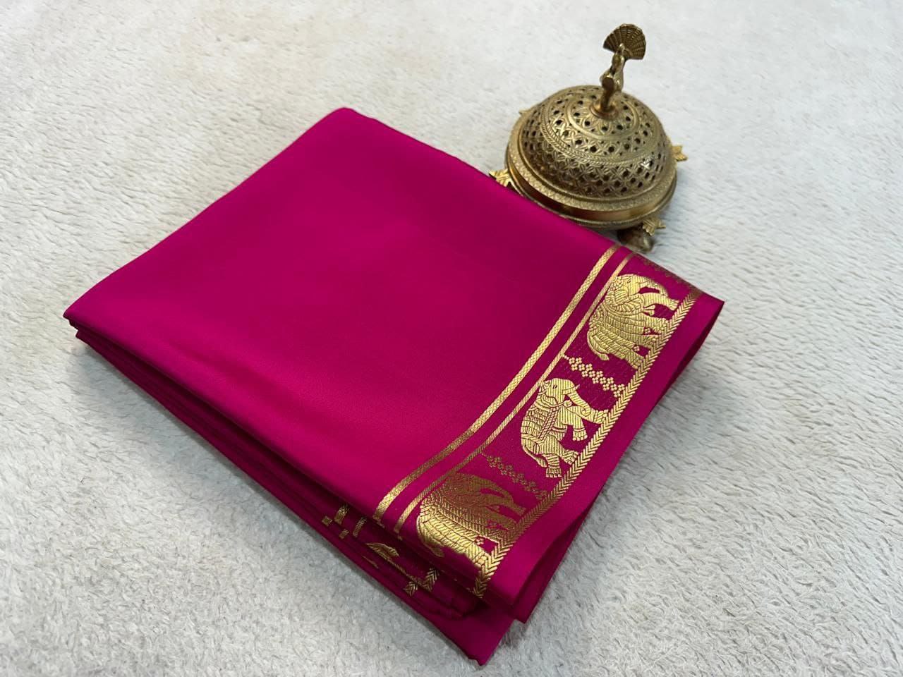 Pure VISCOSE silk 5/5  small Fancy Border Sarees - Violet Red