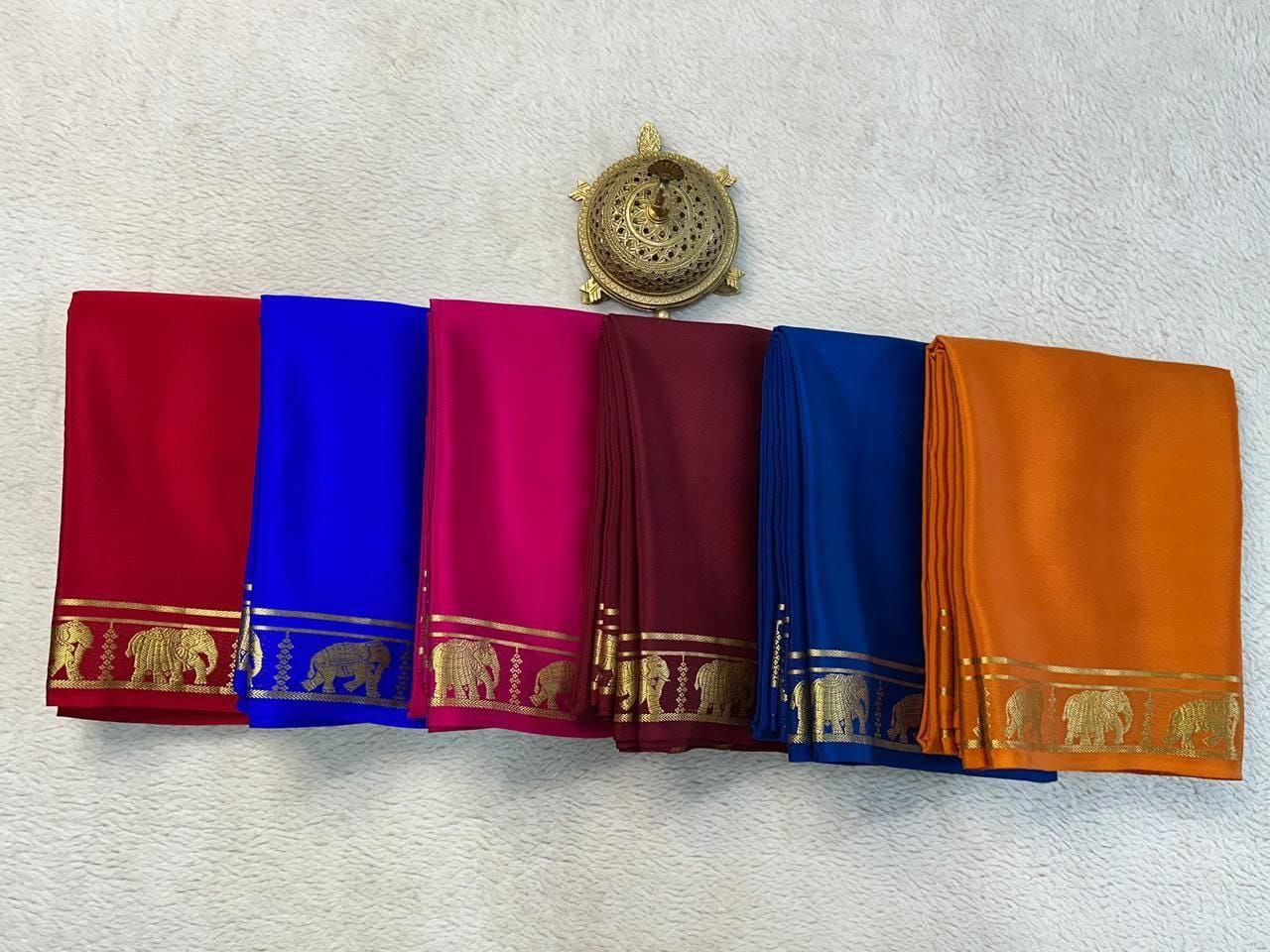 Pure VISCOSE silk 5/5  small Fancy Border Sarees - Rusty Orange