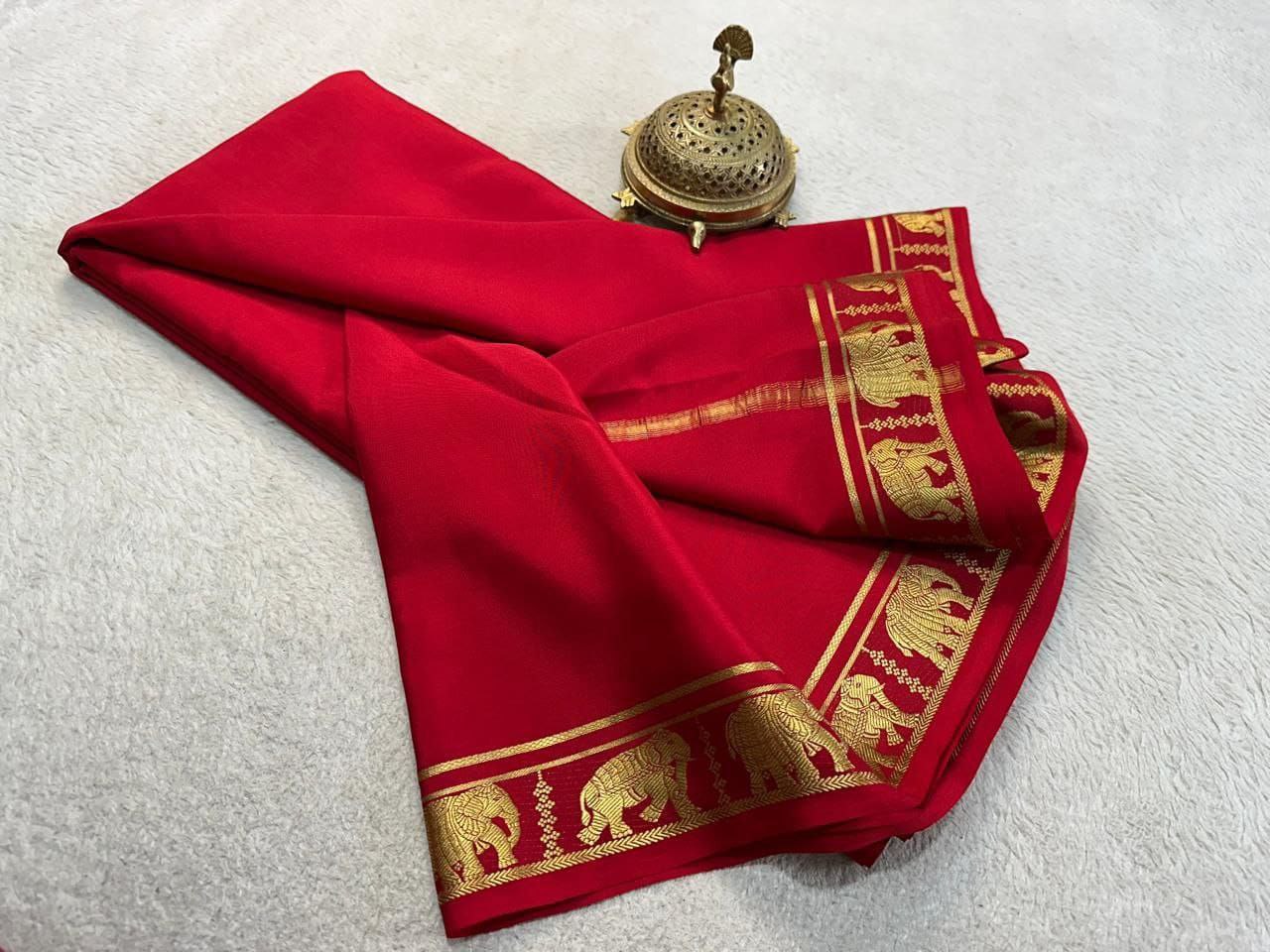 Pure VISCOSE silk 5/5  small Fancy Border Sarees - Pinkish Red