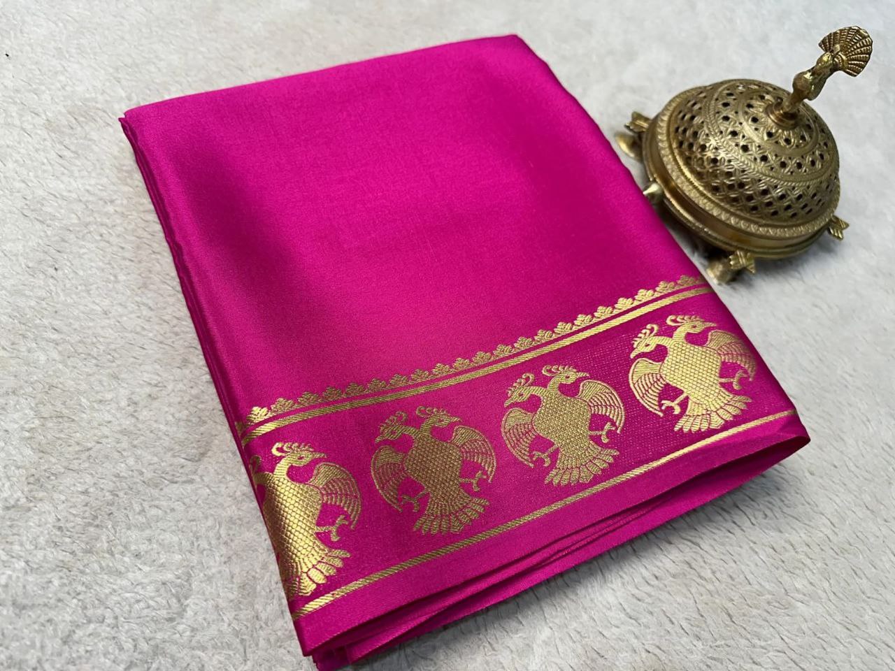 Pure VISCOSE silk 5/5  Peacock  Fancy Border Saree - Pink