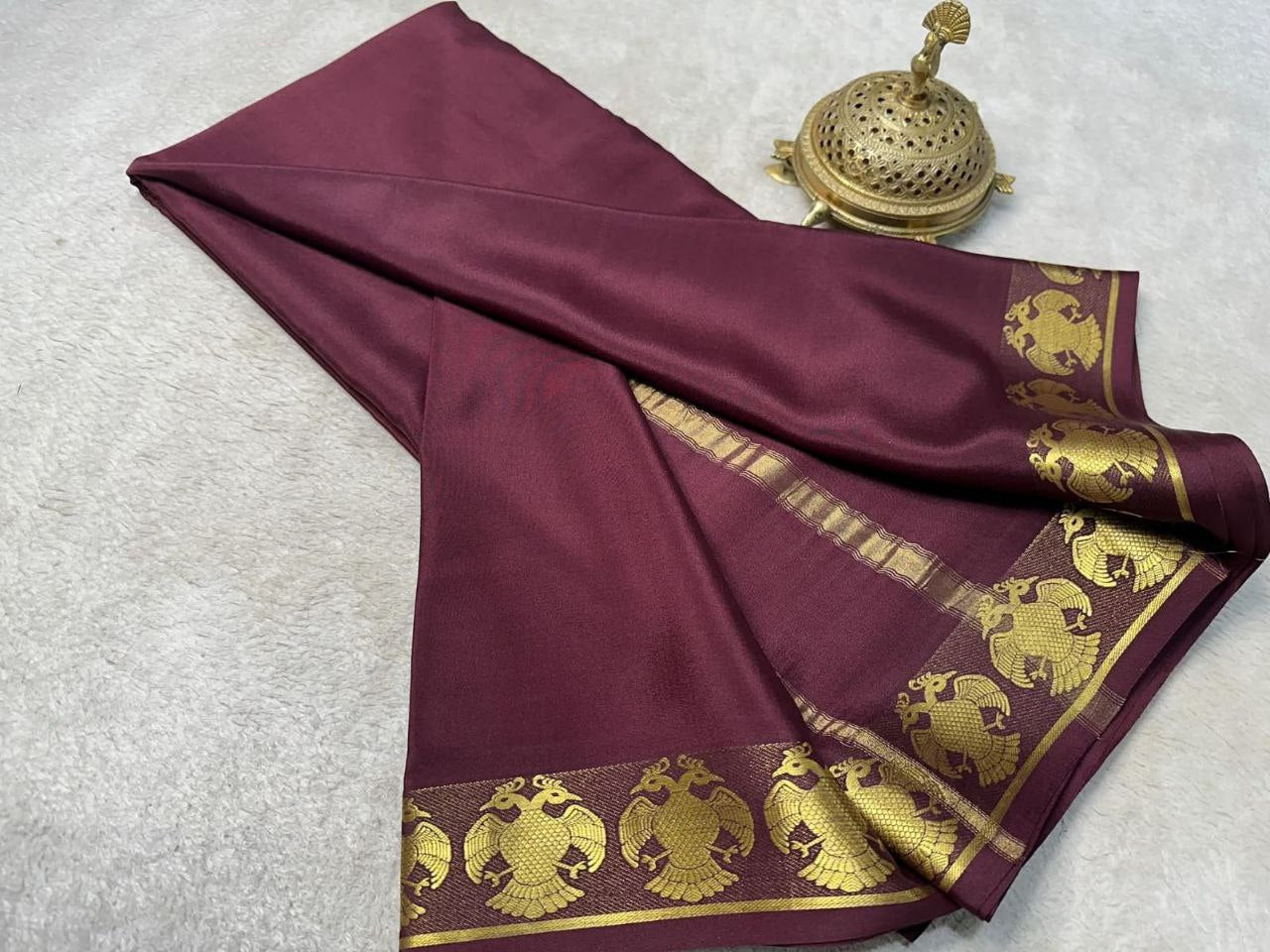Pure VISCOSE silk 5/5  Peacock  Fancy Border Saree - Berry