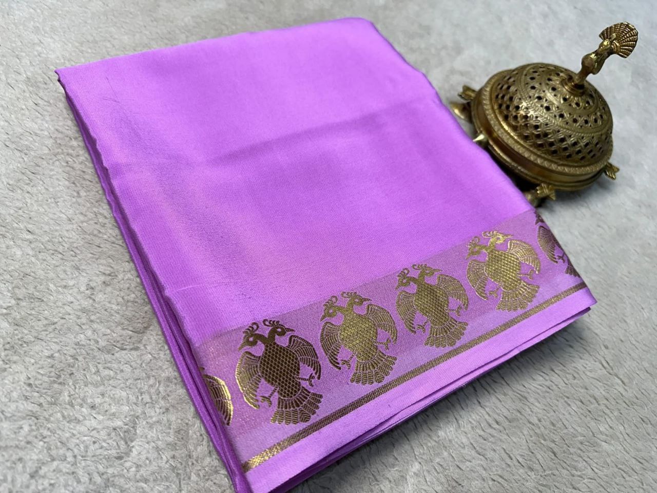 Pure VISCOSE silk 5/5  Peacock Fancy Border Saree - Light Purple