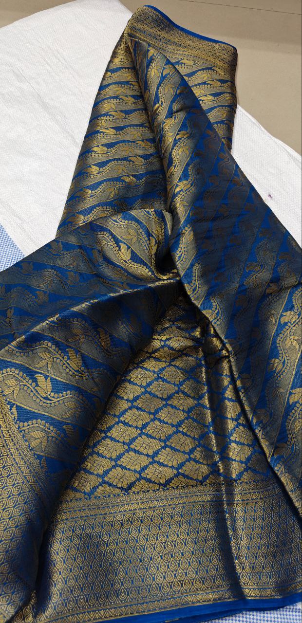 Pure Brocade Mysore Silk Saree - Blue Zodiac