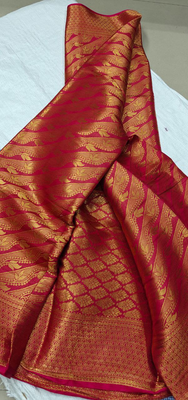 Pure Brocade Mysore Silk Saree - Milano Red