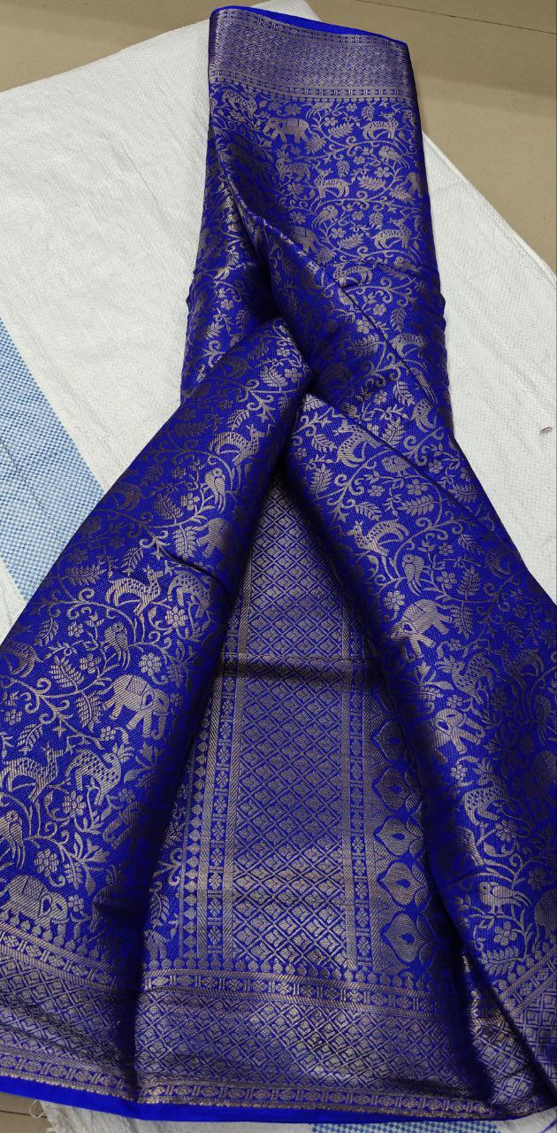 Pure Brocade Mysore Silk Saree - Navy Blue