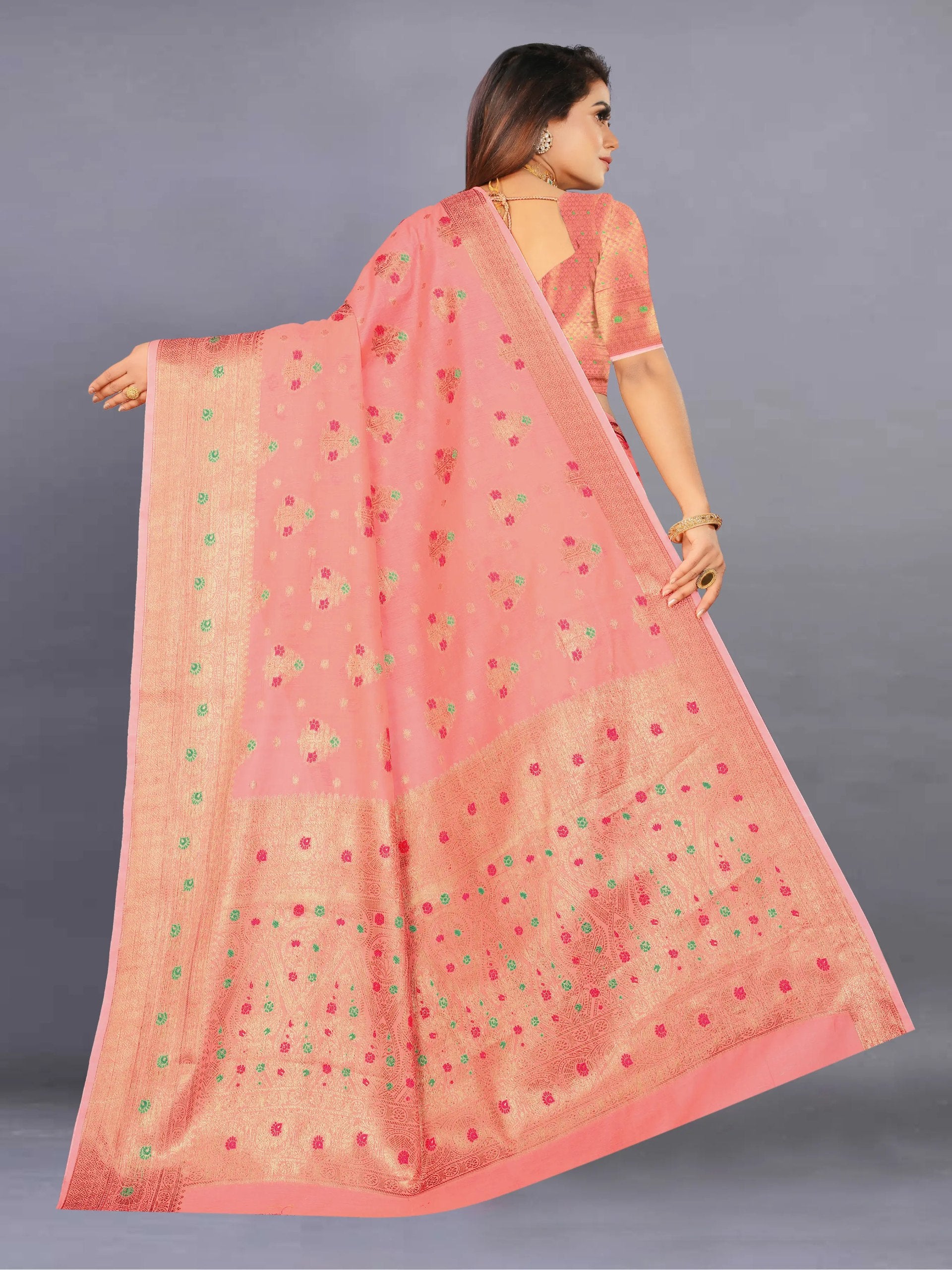 Designer Freehand Cotton Saree with Mina Border & Rich Pallu