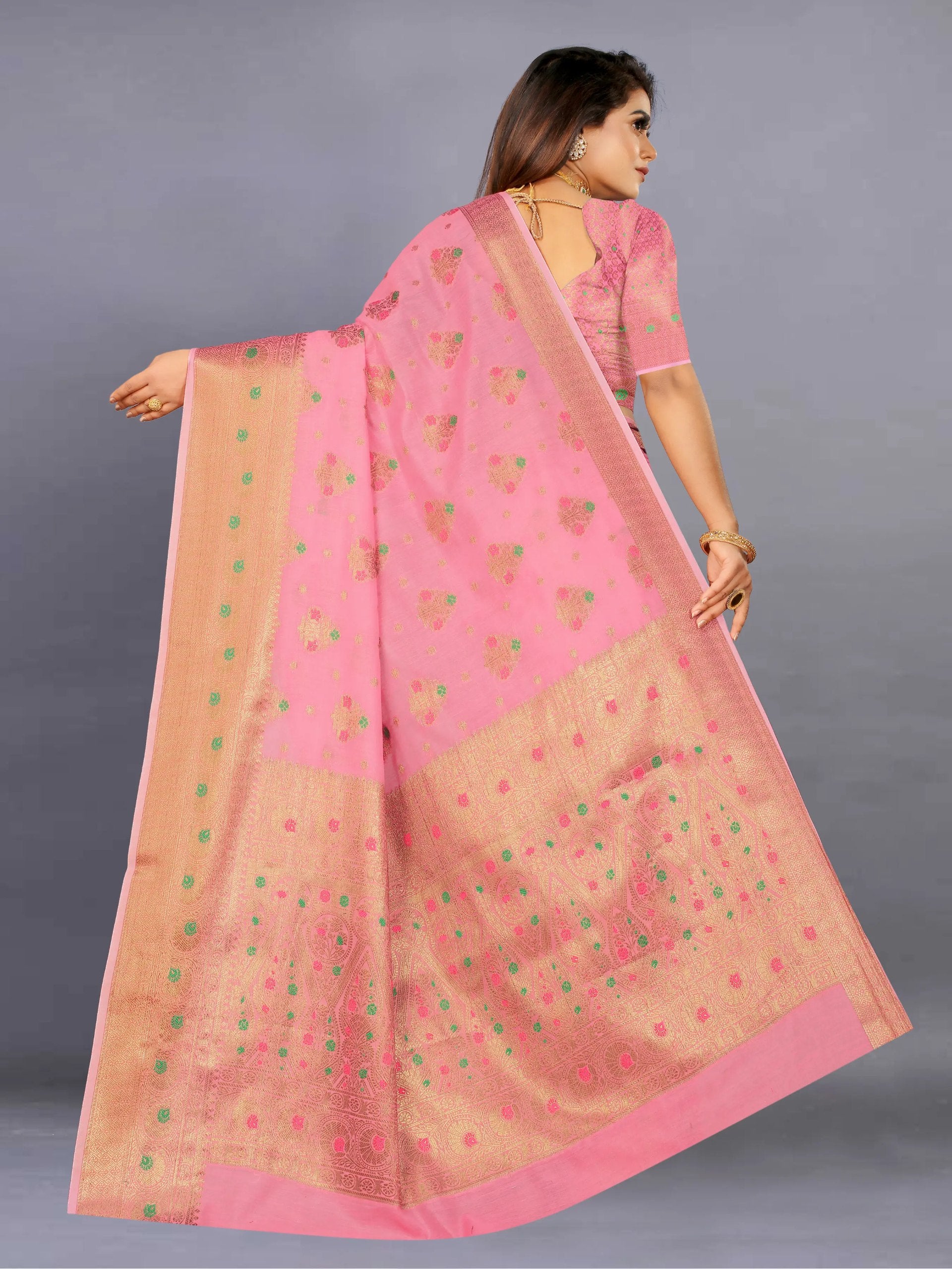 Designer Freehand Cotton Saree with Mina Border & Rich Pallu