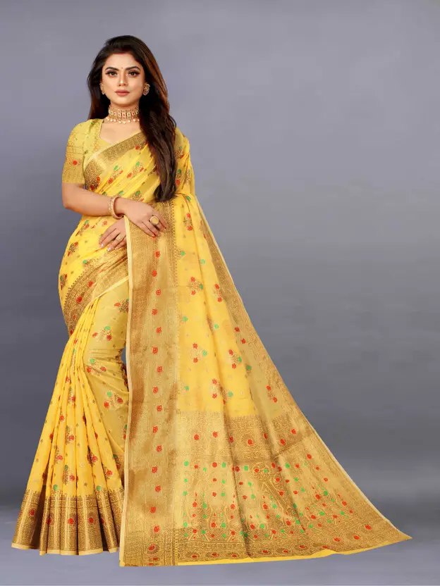 Designer Freehand Cotton Saree with Mina Border & Rich Pallu