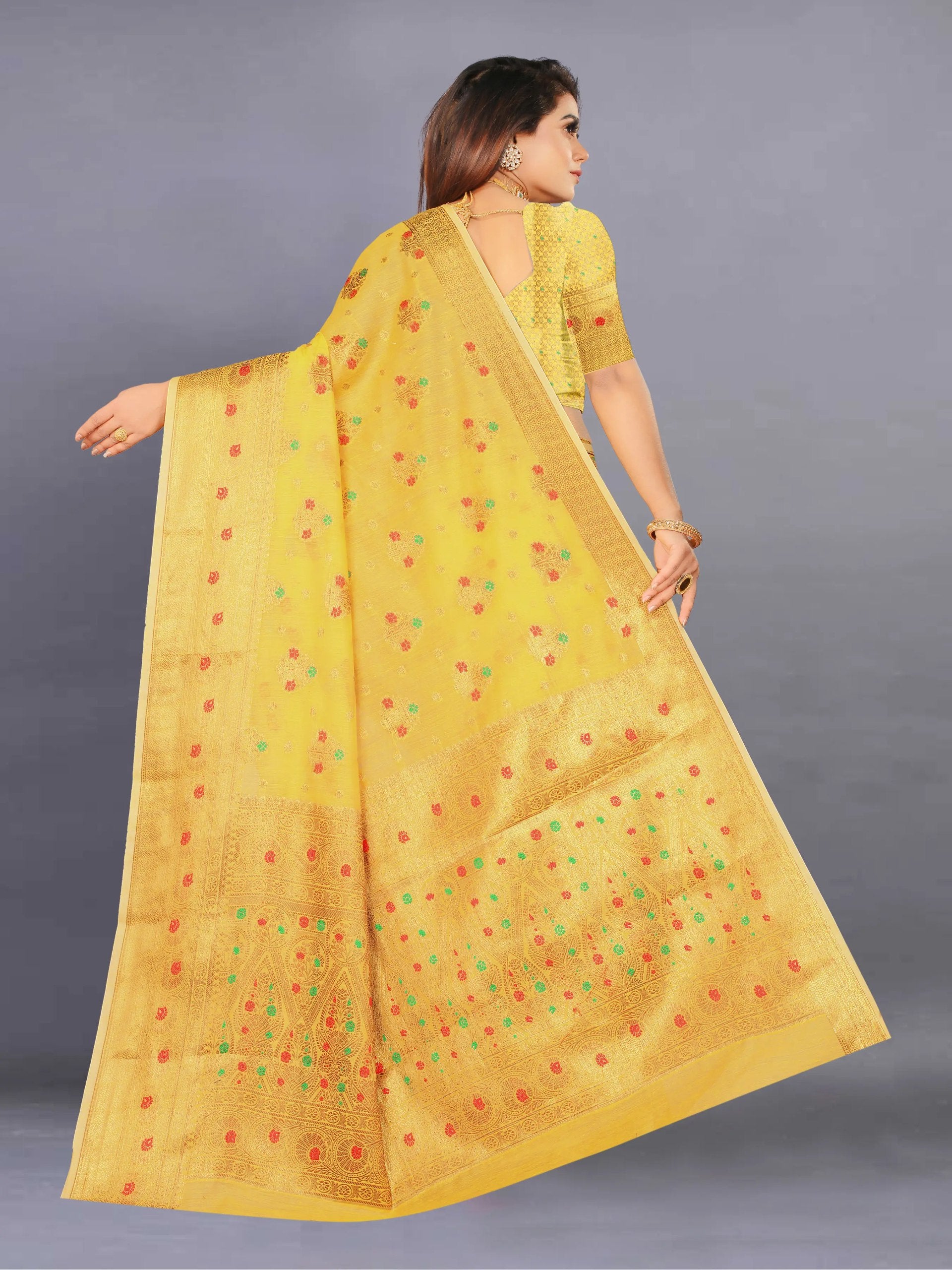 Designer Freehand Cotton Saree with Mina Border & Rich Pallu