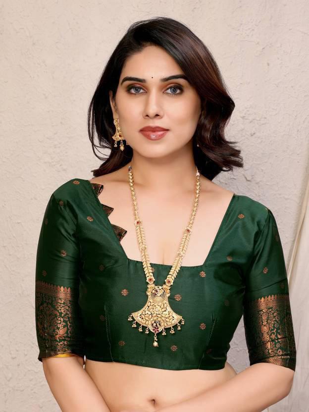 Elegant Woven Banarasi Silk Saree with Gold Zari Work in Mustard Yellow & Forest Green