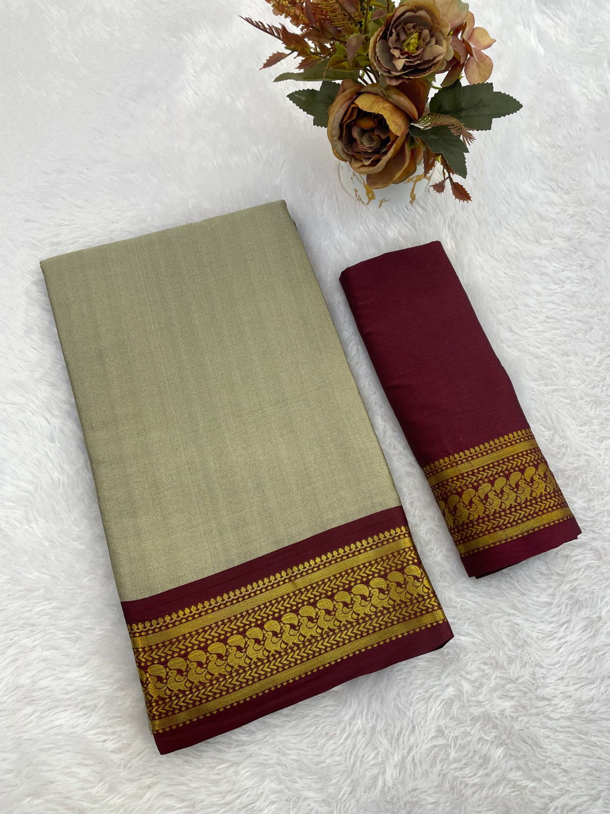 Designer Aura Cotton Saree with Elegant Chitt Pallu & Matching Blouse Piece