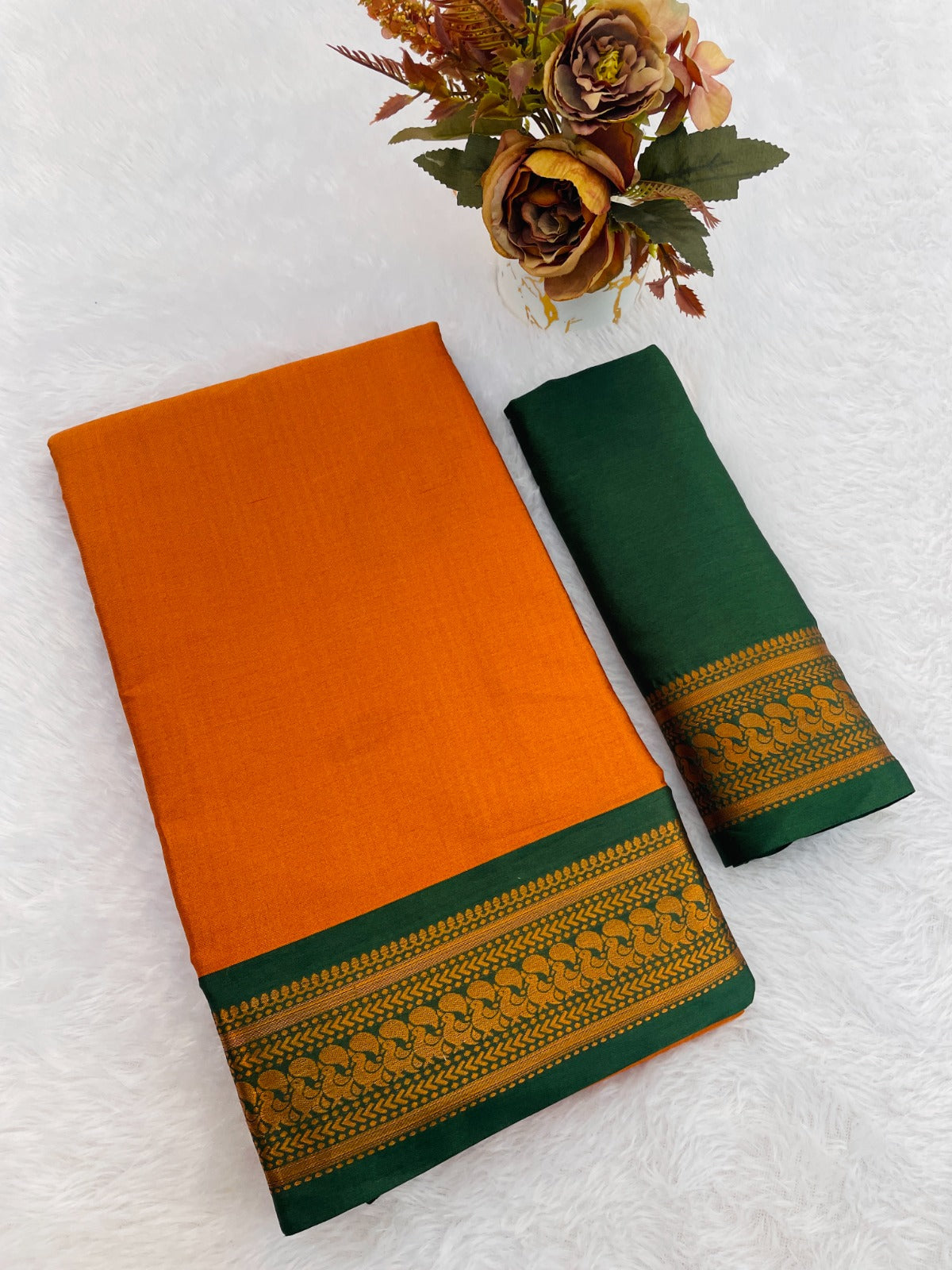 Designer Aura Cotton Saree with Elegant Chitt Pallu & Matching Blouse Piece