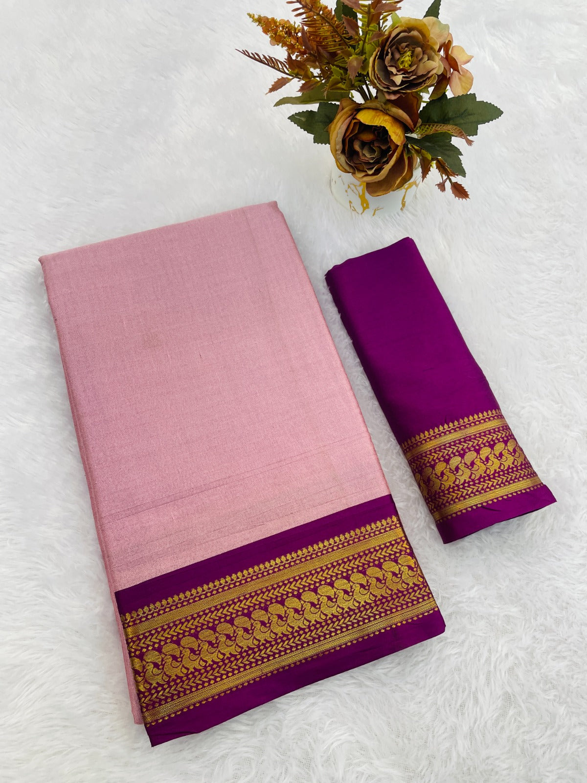 Designer Aura Cotton Saree with Elegant Chitt Pallu & Matching Blouse Piece