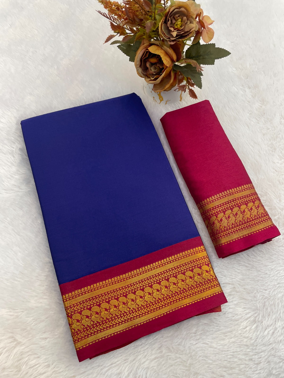 Designer Aura Cotton Saree with Elegant Chitt Pallu & Matching Blouse Piece