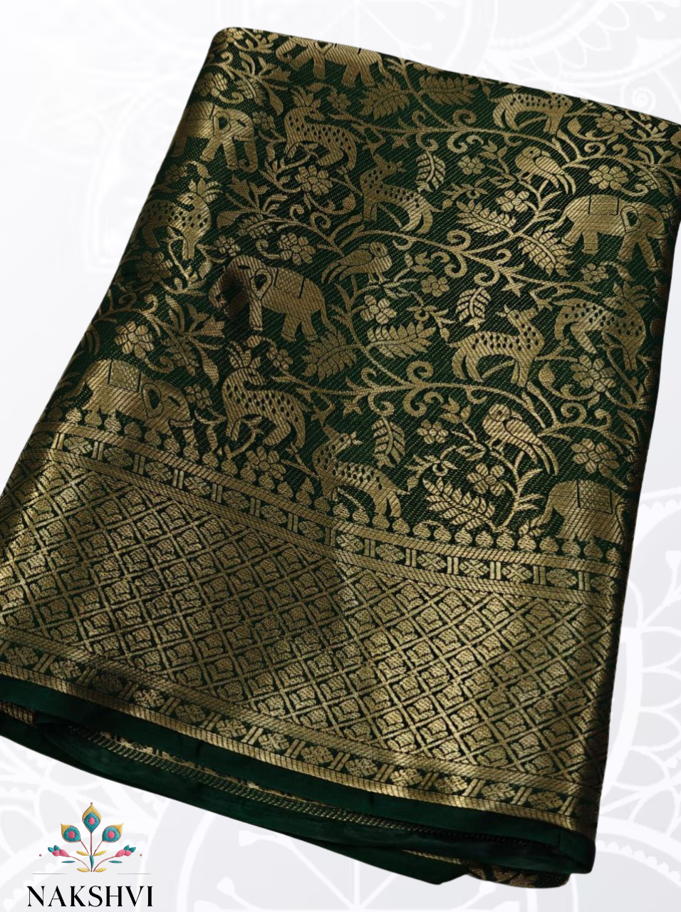 Pure Brocade Mysore Silk saree - Racing Green