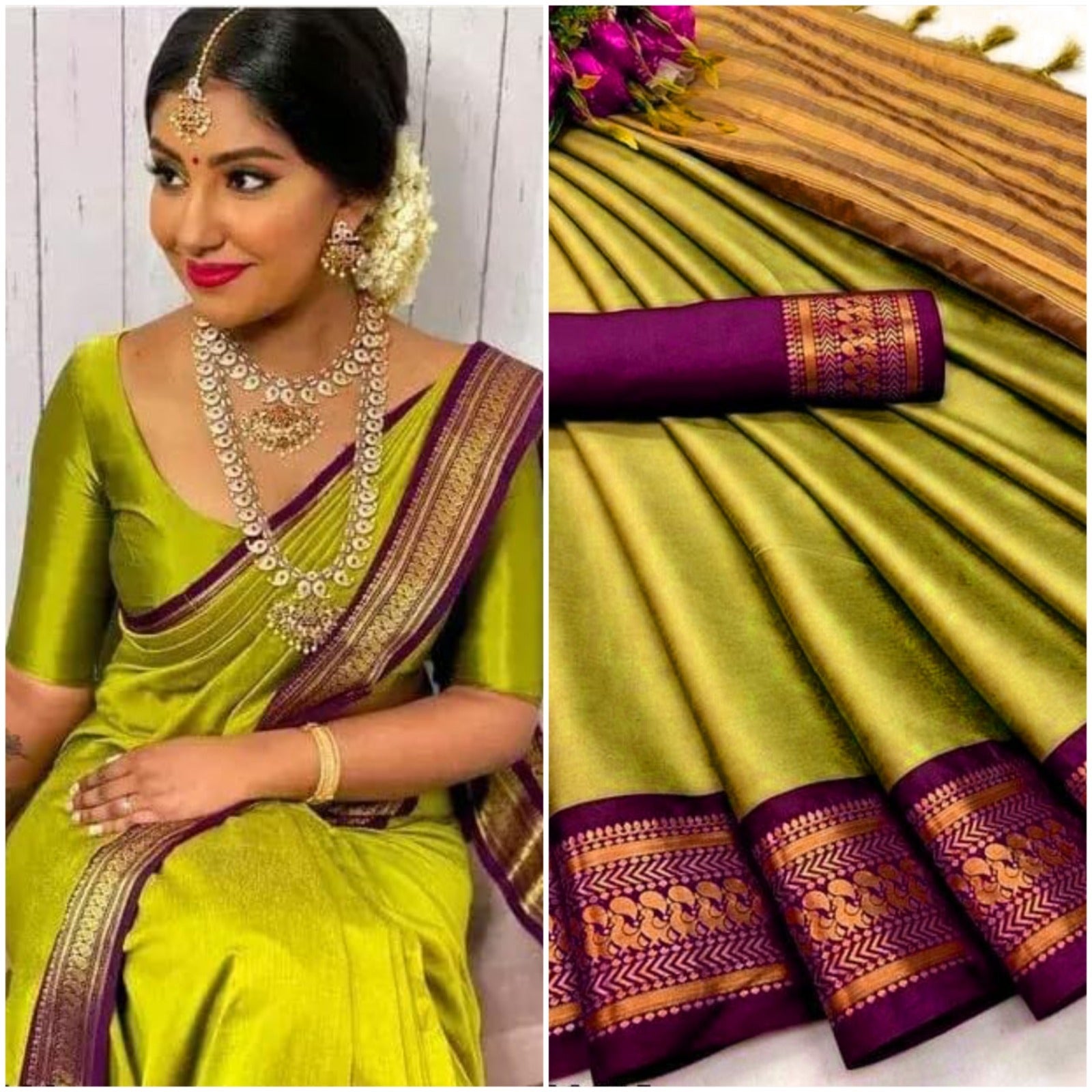 Designer Aura Cotton Saree with Elegant Chitt Pallu & Matching Blouse Piece